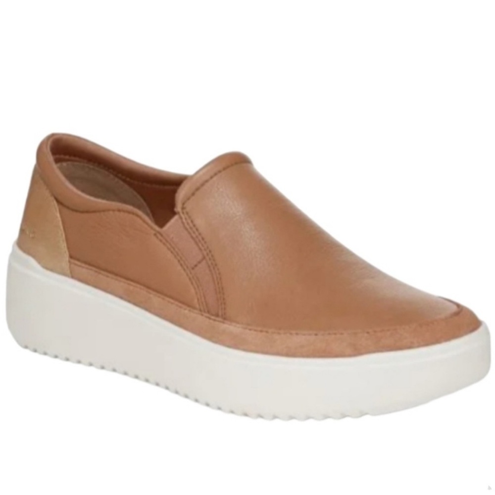 Vionic Kearny Leather Sneakers Slip On Closed Toe Orthotic Tan Brown 6